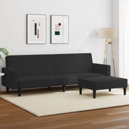 vidaXL Schlafsofa 2-Sitzer mit Fußhocker Schwarz Samt
