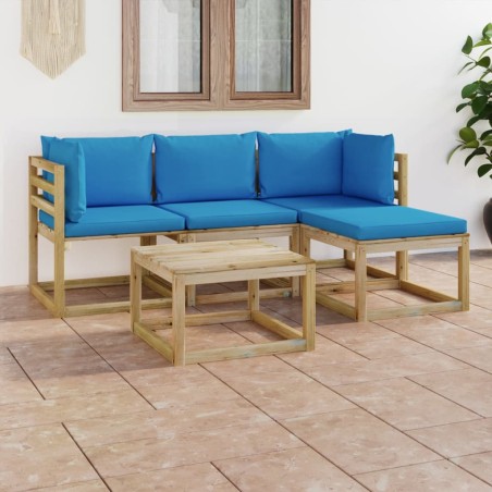 5-tlg. Garten-Lounge-Set mit Hellblauen Kissen