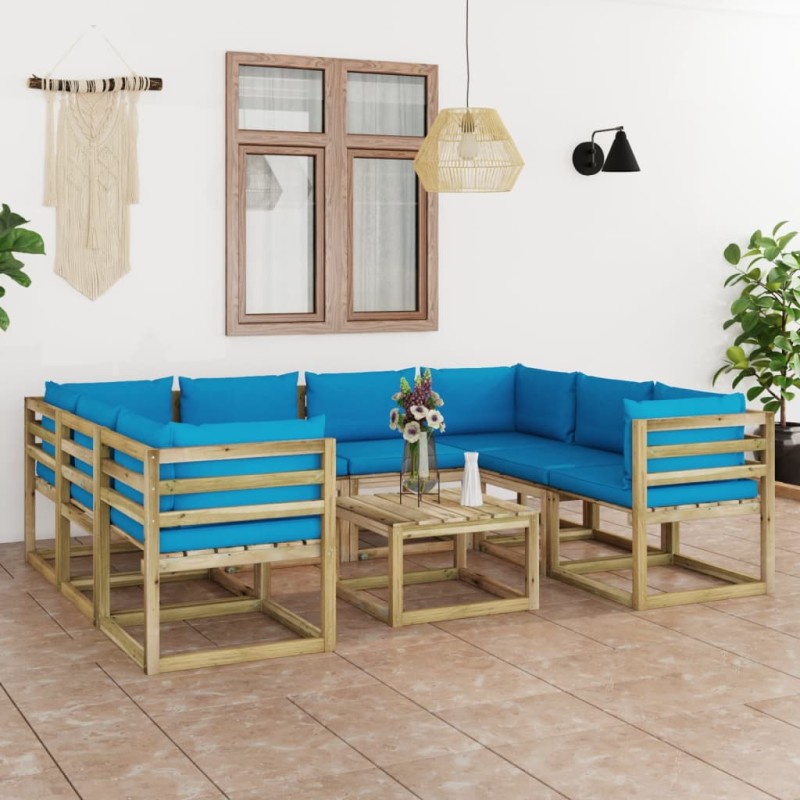 9-tlg. Garten-Lounge-Set mit Kissen Imprägniertes Kiefernholz 9-tlg. Garten-Lounge-Set mit Kissen Imprägniertes Kiefernholz
