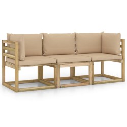 3-Sitzer-Gartensofa mit Beige Kissen