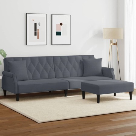 vidaXL Schlafsofa 2-Sitzer mit Kissen und Fußhocker Dunkelgrau Samt