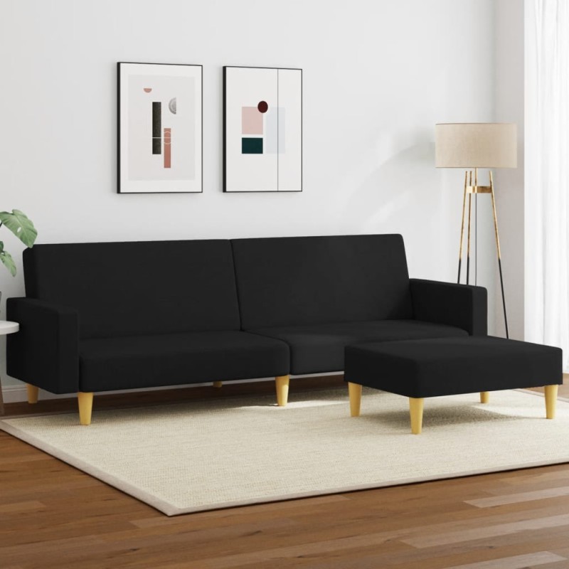 vidaXL Schlafsofa 2-Sitzer mit Fußhocker Schwarz Stoff vidaXL Schlafsofa 2-Sitzer mit Fußhocker Schwarz Stoff