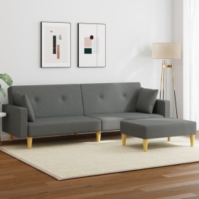 vidaXL Schlafsofa 2-Sitzer mit Fußhocker Dunkelgrau Stoff