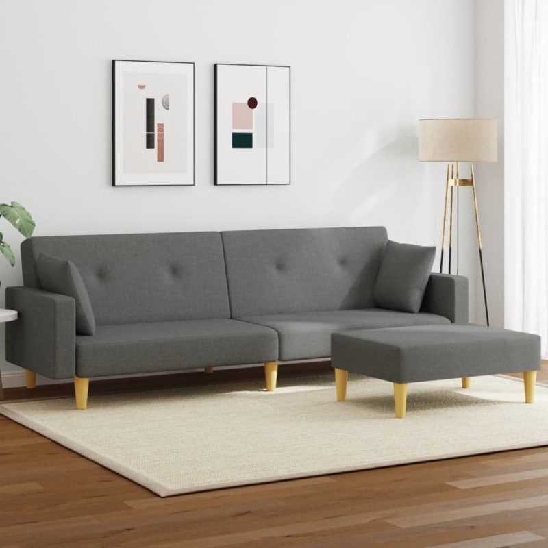 vidaXL Schlafsofa 2-Sitzer mit Fußhocker Dunkelgrau Stoff vidaXL Schlafsofa 2-Sitzer mit Fußhocker Dunkelgrau Stoff