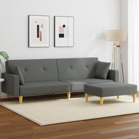 vidaXL Schlafsofa 2-Sitzer mit Fußhocker Dunkelgrau Stoff