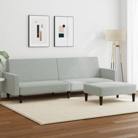 vidaXL Schlafsofa 2-Sitzer mit Fußhocker Hellgrau Samt