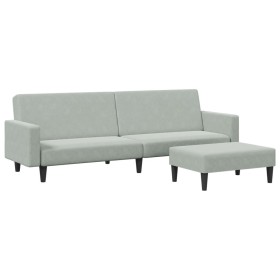 vidaXL Schlafsofa 2-Sitzer mit Fußhocker Hellgrau Samt