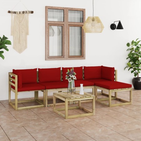 6-tlg. Garten-Lounge-Set mit Kissen Kiefernholz Imprägniert