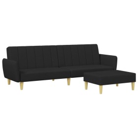 vidaXL Schlafsofa 2-Sitzer mit Fußhocker Schwarz Stoff