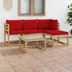 vidaXL 5-tlg. Garten-Lounge-Set mit Roten Kissen