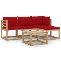 vidaXL 5-tlg. Garten-Lounge-Set mit Roten Kissen