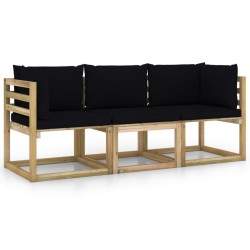 3-Sitzer-Gartensofa mit Schwarzen Kissen