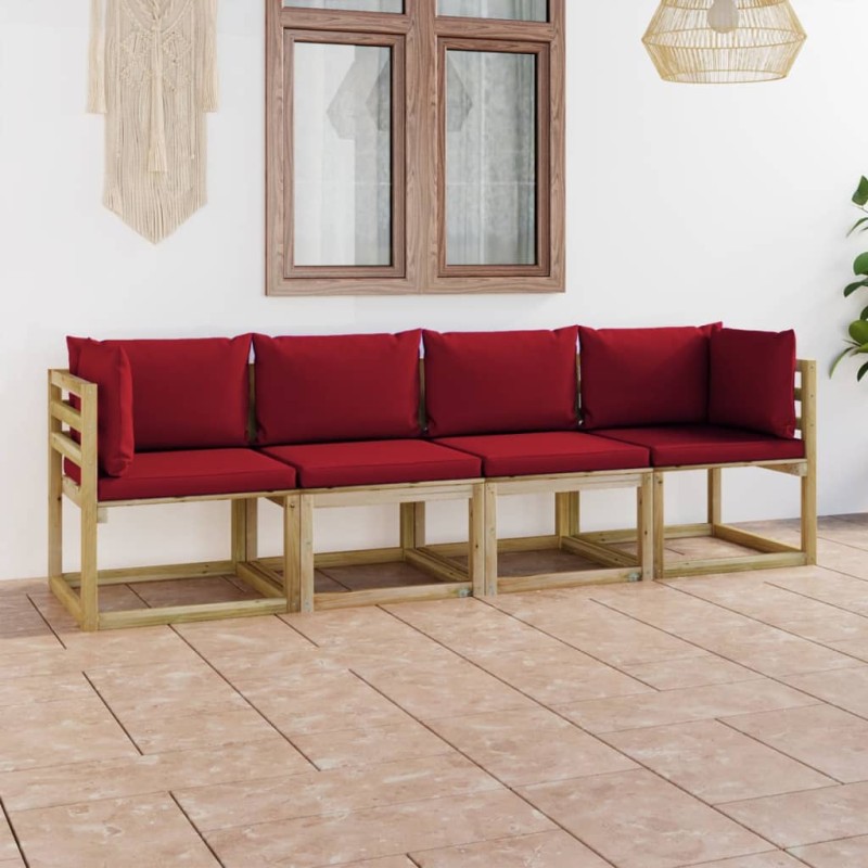 vidaXL Gartensofa 4-Sitzer mit Kissen in Weinrot vidaXL Gartensofa 4-Sitzer mit Kissen in Weinrot