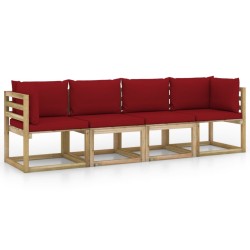 vidaXL Gartensofa 4-Sitzer mit Kissen in Weinrot