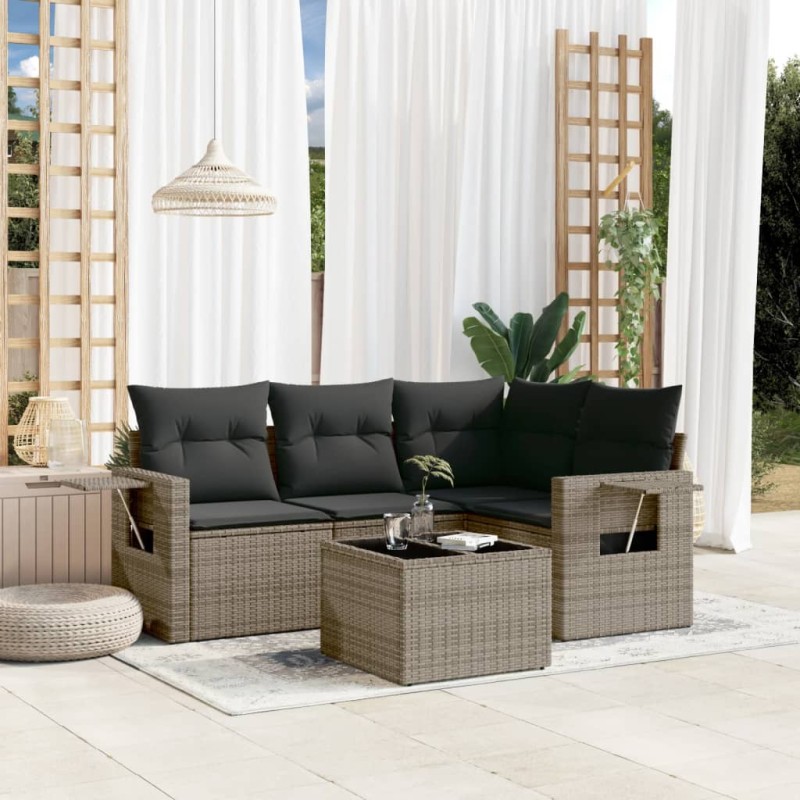 vidaXL 5-tlg. Garten-Sofagarnitur mit Kissen Grau Poly Rattan vidaXL 5-tlg. Garten-Sofagarnitur mit Kissen Grau Poly Rattan