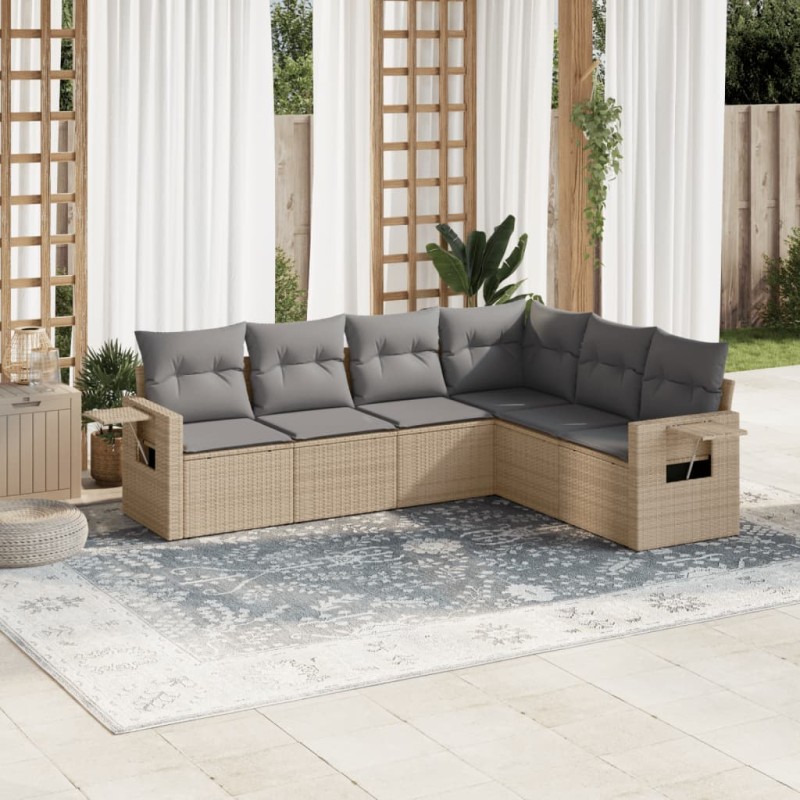 vidaXL 6-tlg. Garten-Sofagarnitur mit Kissen Beige Poly Rattan vidaXL 6-tlg. Garten-Sofagarnitur mit Kissen Beige Poly Rattan