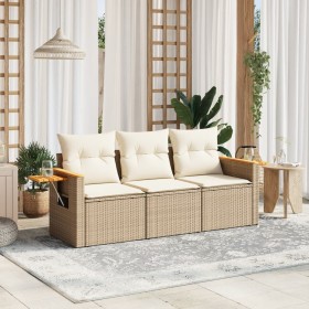 vidaXL 3-tlg. Garten-Sofagarnitur mit Kissen Beige Poly Rattan