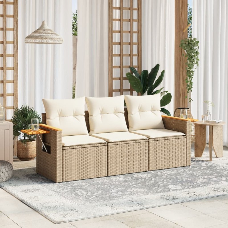vidaXL 3-tlg. Garten-Sofagarnitur mit Kissen Beige Poly Rattan vidaXL 3-tlg. Garten-Sofagarnitur mit Kissen Beige Poly Rattan