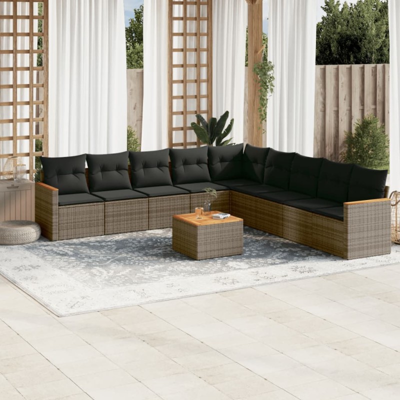 vidaXL 10-tlg. Garten-Sofagarnitur mit Kissen Grau Poly Rattan vidaXL 10-tlg. Garten-Sofagarnitur mit Kissen Grau Poly Rattan