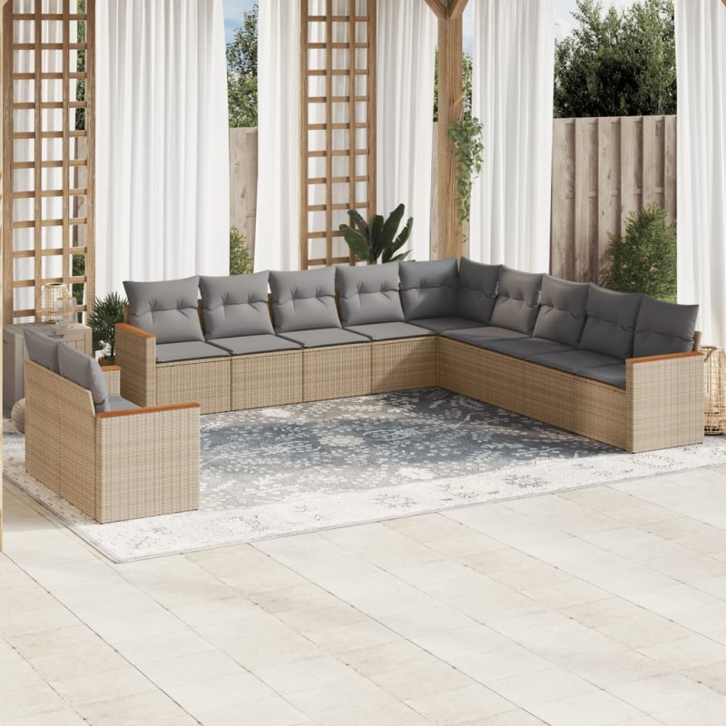 vidaXL 11-tlg. Garten-Sofagarnitur mit Kissen Beige Poly Rattan vidaXL 11-tlg. Garten-Sofagarnitur mit Kissen Beige Poly Rattan