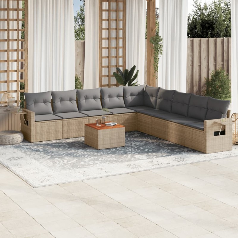 vidaXL 10-tlg. Garten-Sofagarnitur mit Kissen Beige Poly Rattan vidaXL 10-tlg. Garten-Sofagarnitur mit Kissen Beige Poly Rattan