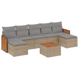 vidaXL 8-tlg. Garten-Sofagarnitur mit Kissen Beige Poly Rattan