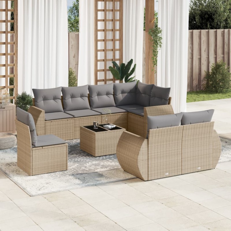 vidaXL 9-tlg. Garten-Sofagarnitur mit Kissen Beige Poly Rattan vidaXL 9-tlg. Garten-Sofagarnitur mit Kissen Beige Poly Rattan
