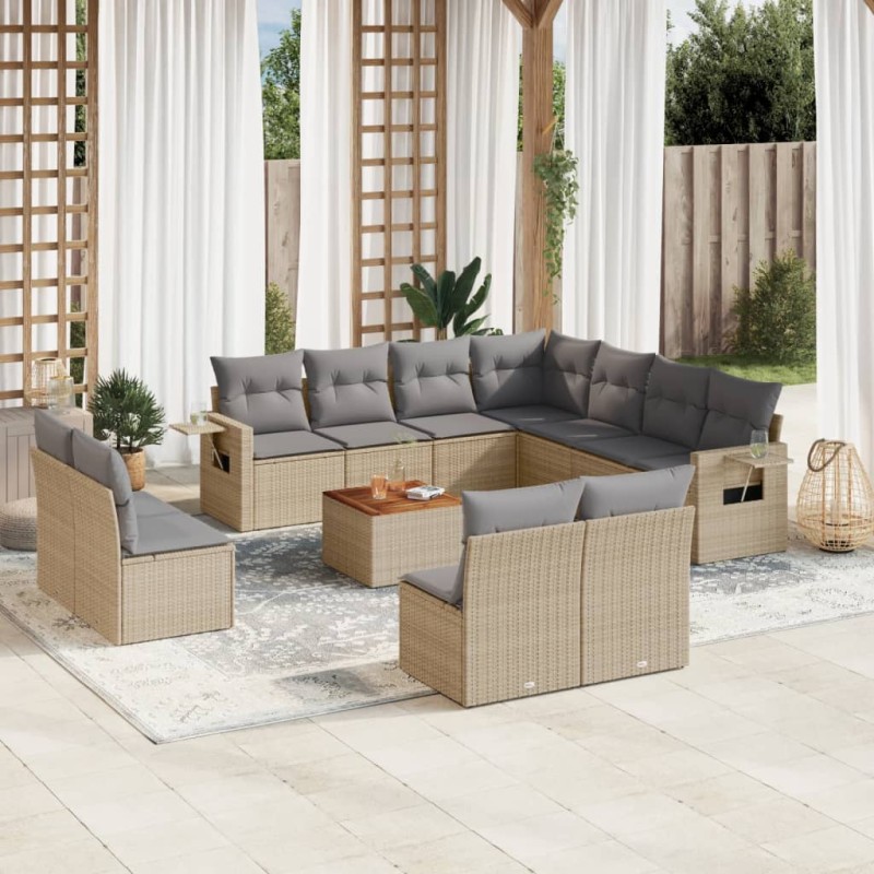 vidaXL 12-tlg. Garten-Sofagarnitur mit Kissen Beige Poly Rattan vidaXL 12-tlg. Garten-Sofagarnitur mit Kissen Beige Poly Rattan