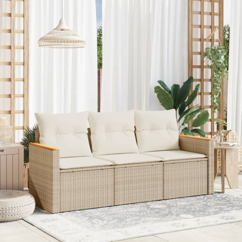 vidaXL 3-tlg. Garten-Sofagarnitur mit Kissen Beige Poly Rattan vidaXL 3-tlg. Garten-Sofagarnitur mit Kissen Beige Poly Rattan
