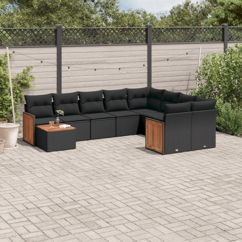 vidaXL 10-tlg. Garten-Sofagarnitur mit Kissen Schwarz Poly Rattan vidaXL 10-tlg. Garten-Sofagarnitur mit Kissen Schwarz Poly Rattan