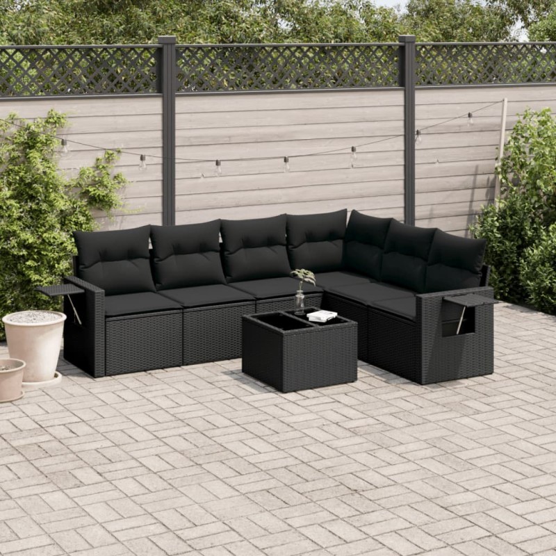 vidaXL 7-tlg. Garten-Sofagarnitur mit Kissen Schwarz Poly Rattan vidaXL 7-tlg. Garten-Sofagarnitur mit Kissen Schwarz Poly Rattan
