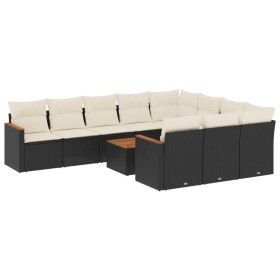 vidaXL 11-tlg. Garten-Sofagarnitur mit Kissen Schwarz Poly Rattan