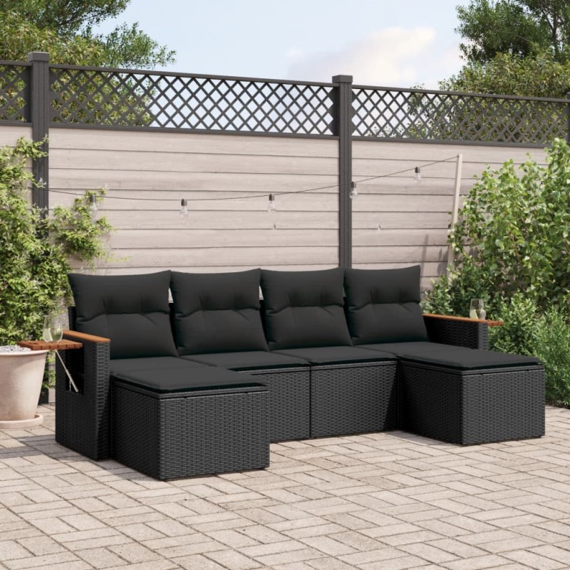 vidaXL 6-tlg. Garten-Sofagarnitur mit Kissen Schwarz Poly Rattan vidaXL 6-tlg. Garten-Sofagarnitur mit Kissen Schwarz Poly Rattan
