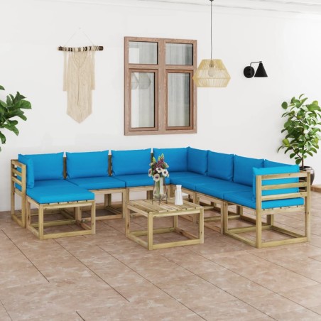 9-tlg. Garten-Lounge-Set mit Kissen Imprägniertes Kiefernholz
