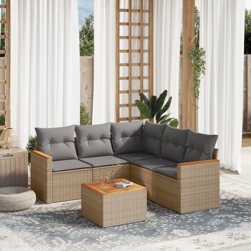 vidaXL 6-tlg. Garten-Sofagarnitur mit Kissen Beige Poly Rattan vidaXL 6-tlg. Garten-Sofagarnitur mit Kissen Beige Poly Rattan