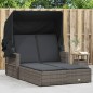 vidaXL Doppel-Sonnenliege mit Dach und Auflagen Grau Poly Rattan vidaXL Doppel-Sonnenliege mit Dach und Auflagen Grau Poly Rattan