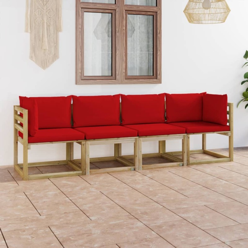 Gartensofa 4-Sitzer mit Kissen in Rot Gartensofa 4-Sitzer mit Kissen in Rot