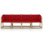 Gartensofa 4-Sitzer mit Kissen in Rot Gartensofa 4-Sitzer mit Kissen in Rot
