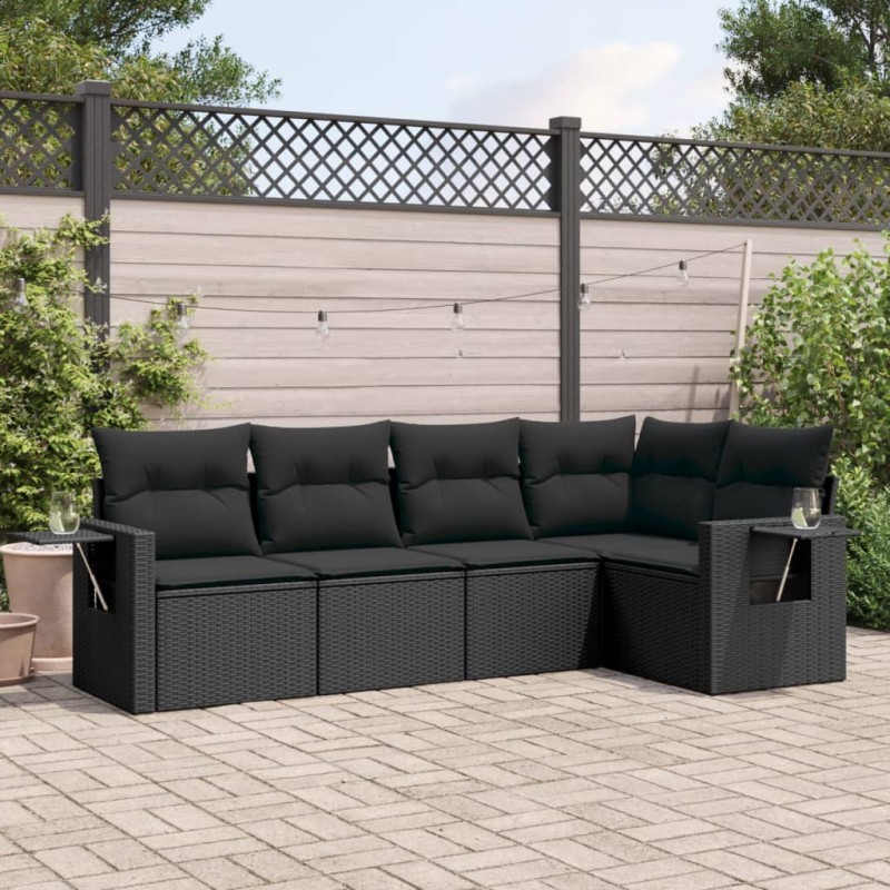 vidaXL 5-tlg. Garten-Sofagarnitur mit Kissen Schwarz Poly Rattan vidaXL 5-tlg. Garten-Sofagarnitur mit Kissen Schwarz Poly Rattan
