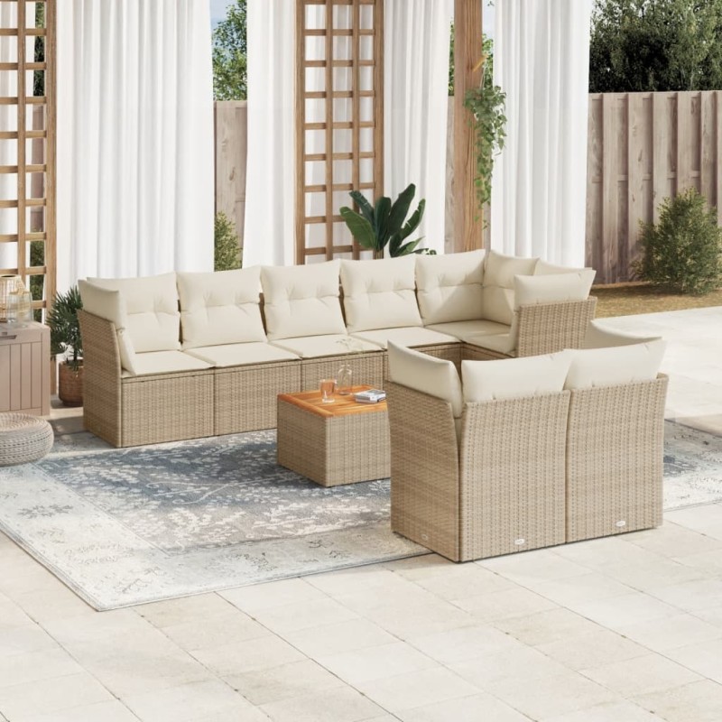 vidaXL 9-tlg. Garten-Sofagarnitur mit Kissen Beige Poly Rattan vidaXL 9-tlg. Garten-Sofagarnitur mit Kissen Beige Poly Rattan