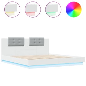 vidaXL Bettgestell mit Kopfteil und LED-Leuchten Weiß 160x200 cm