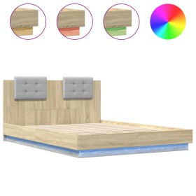 vidaXL Bettgestell mit Kopfteil & LED-Leuchten Sonoma-Eiche 140x200 cm
