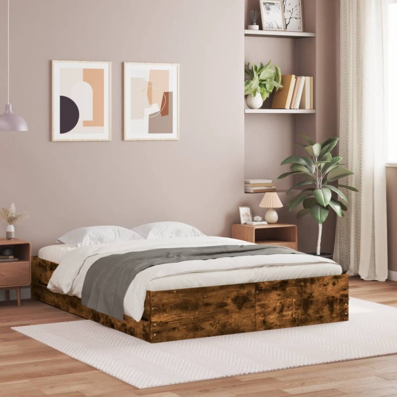 vidaXL Bettgestell mit Schubladen Räuchereiche 140x200cm Holzwerkstoff vidaXL Bettgestell mit Schubladen Räuchereiche 140x200cm Holzwerkstoff