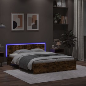 vidaXL Bettgestell mit Kopfteil und LED-Beleuchtung Räuchereiche