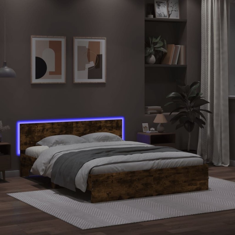 vidaXL Bettgestell mit Kopfteil und LED-Beleuchtung Räuchereiche vidaXL Bettgestell mit Kopfteil und LED-Beleuchtung Räuchereiche