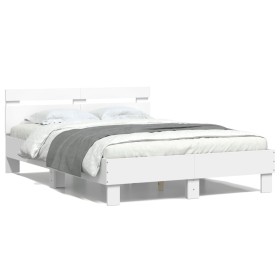 vidaXL Bettgestell mit Kopfteil LED-Beleuchtung Weiß 135x190 cm