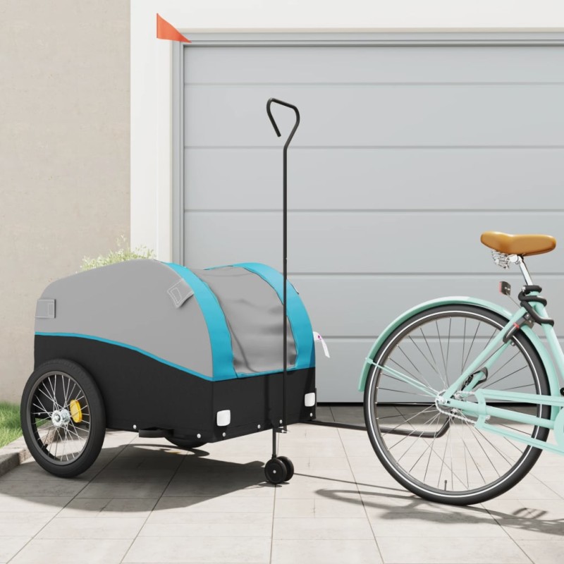 vidaXL Fahrradanhänger Schwarz und Blau 45 kg Eisen vidaXL Fahrradanhänger Schwarz und Blau 45 kg Eisen