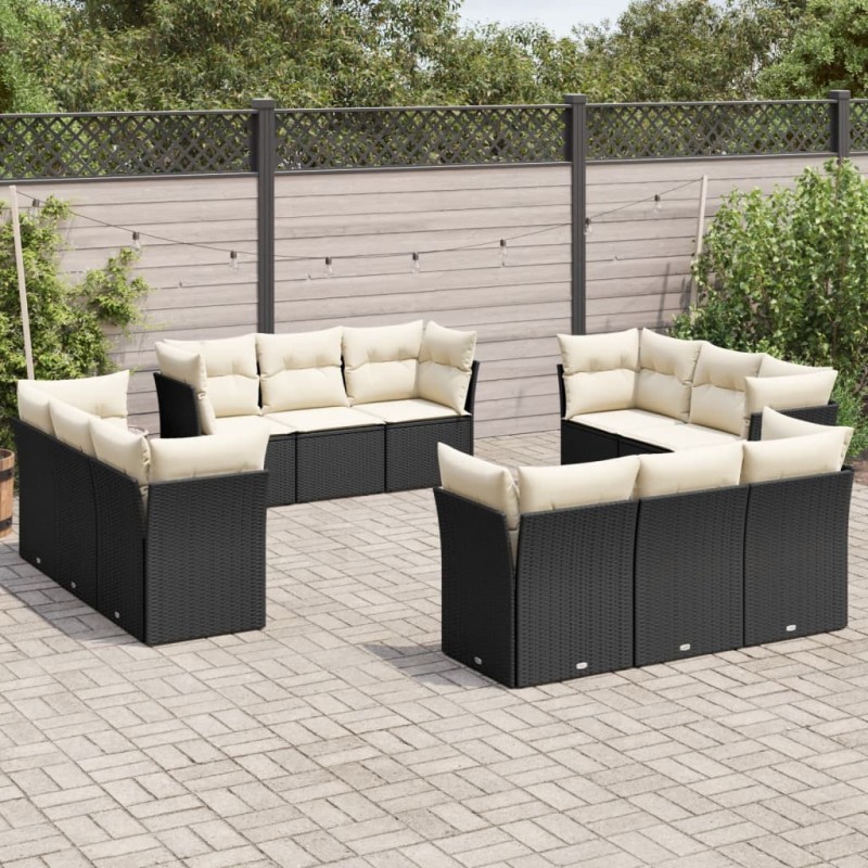 vidaXL 12-tlg. Garten-Sofagarnitur mit Kissen Schwarz Poly Rattan vidaXL 12-tlg. Garten-Sofagarnitur mit Kissen Schwarz Poly Rattan