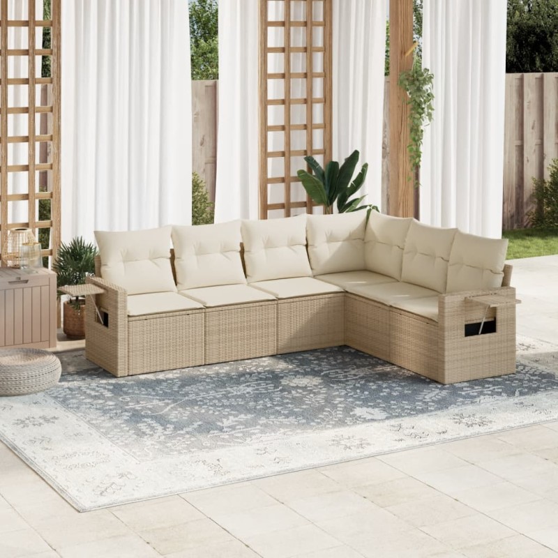 vidaXL 6-tlg. Garten-Sofagarnitur mit Kissen Beige Poly Rattan vidaXL 6-tlg. Garten-Sofagarnitur mit Kissen Beige Poly Rattan