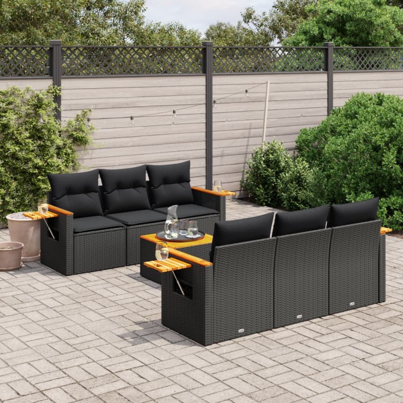 vidaXL 7-tlg. Garten-Sofagarnitur mit Kissen Schwarz Poly Rattan vidaXL 7-tlg. Garten-Sofagarnitur mit Kissen Schwarz Poly Rattan
